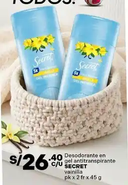 Plaza Vea Secret desodorante en gel antitranspirante vainilla oferta