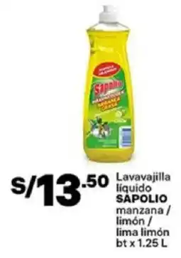 Plaza Vea Sapolio lavavajilla liquido manzana / limón / lima limón bt oferta