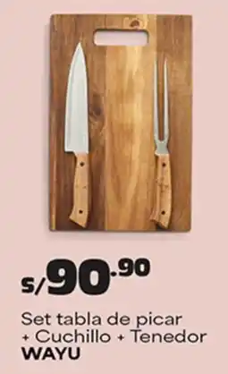 Plaza Vea Wayu set tabla de picar + cuchillo + tenedor oferta