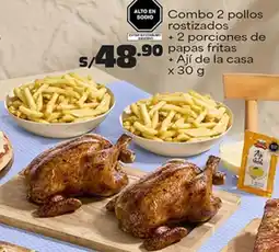 Plaza Vea Combo 2 pollos rostizados + 2 porciones de papas fritas + ají de la casa oferta