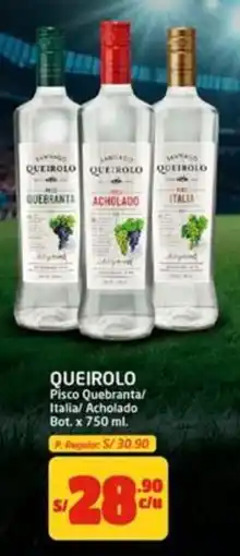 MaxiAhorro Queirolo pisco quebranta/ italia/ acholado bot. oferta