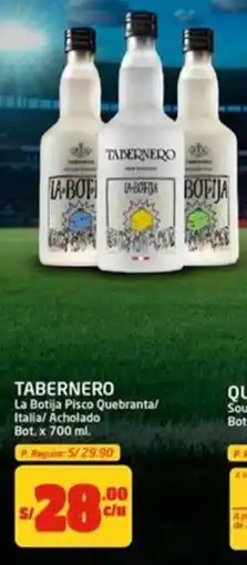 MaxiAhorro Tabernero la botija pisco quebranta/ italia/acholado bot oferta