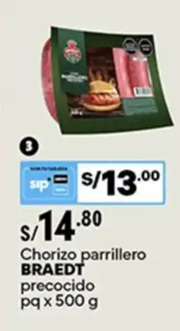 Plaza Vea Braedt chorizo parrillero precocido oferta