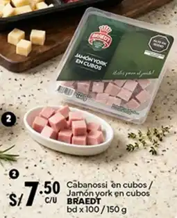 Plaza Vea Braedt cabanossi en cubos/ jamón york en cubos oferta
