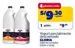 Makro Gloria yogurt parcialmente descremado sabores variados galón oferta