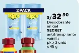 Plaza Vea Secret desodorante en gel antitranspirante vainilla oferta
