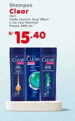 Vega Clear shampoo caída control, dual effect o ice cool menthol frasco oferta