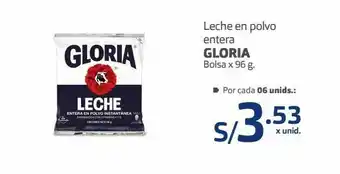Makro Leche en polvo entera gloria bolsa x 96 g. oferta