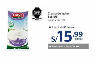 Makro Crema de leche laive bolsa x 946 ml. oferta
