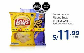 Makro Papas lay’s + piqueo snax frito lay pack de 160 + 200 g oferta