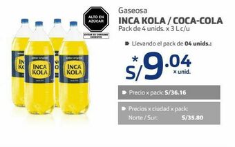 Makro Gaseosa inca kola / coca-cola pack de 4 unids. x 3 l c/u oferta