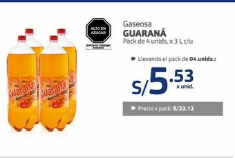Makro Gaseosa guaraná pack de 4 unids. x 3 l c/u oferta
