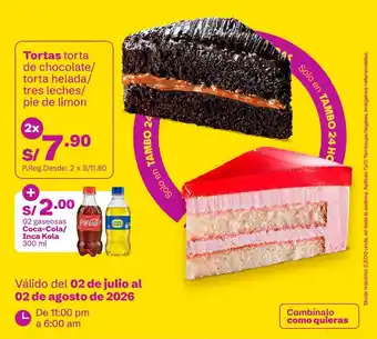 Tambo Tortas torta de chocolate/ torta helada/ tres leches/ pie de limon oferta