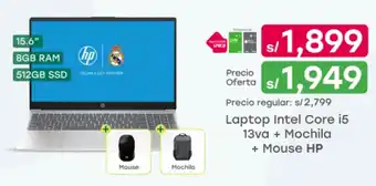 Hp laptop intel core i5 13va + mochila + mouse hp
