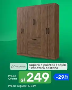 Tottus Ropero 6 puertas 1 cajón 1 zapatero castaño oferta