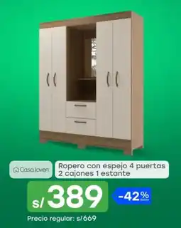 Tottus Ropero con espejo 4 puertas oferta