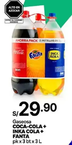 Plaza Vea Coca-cola+ inka cola + fanta gaseosa pk oferta