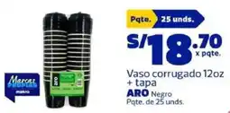 Makro Aro vaso corrugado 12oz + tapa negro pqte. oferta