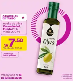 Tambo Aceite de oliva Corazón del Fundo PET/ Vidrio oferta