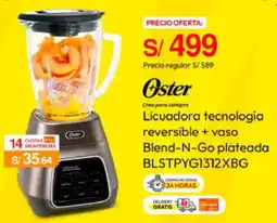 Metro Oster Licuadora tecnología reversible + vaso Blend-N-Go plateada BLSTPYG1312XBG oferta