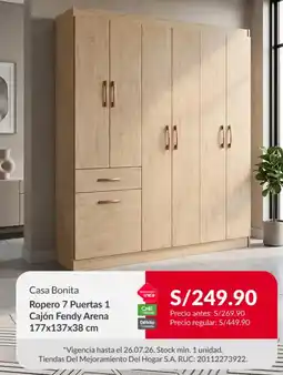 Sodimac Casa Bonita Ropero 7 Puertas 1 Cajón Fendy Arena oferta