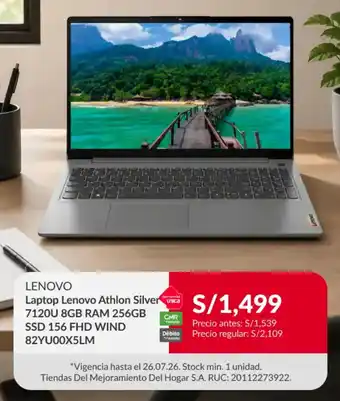 LENOVO Laptop Lenovo Athlon Silver 7120U 8GB RAM 256GB SSD 156 FHD WIND