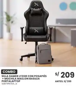 Tiendas EFE COMBO SILLA GAMER LYZOR CON POSAPIÉS + MOCHILA MAILLON BASILEA PORTALAPTOP oferta