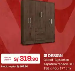 Wong Design Closet 6 puertas zapatera tabaco 3.0 oferta
