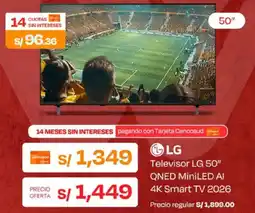 Wong Televisor LG 50" QNED MiniLED AI 4K Smart TV 2026 oferta