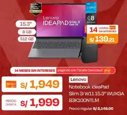 Wong Lenovo Notebook IdeaPad Slim 3i W11 15.3" WUXGA 83K100NTLM oferta