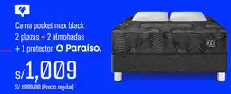 Wong Cama pocket max black 2 plazas + 2 almohadas +1 protector Paraíso oferta