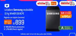 Wong Lavadora Samsung ecobubble 15 kg WA40F15E4CPE oferta