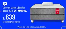 Wong Cama 1.5 plazas Lifestyles pocket plata Paraíso oferta