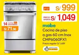 Metro mabe Cocina de piso a gas 60 cm Inox CMP6060FX1 oferta