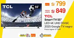 Metro TCL Smart TV 55" LED 4K UHD 55V6C 2025 Google TV negro oferta