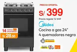 Metro Midea Cocina a gas 24" 4 quemadores negra oferta