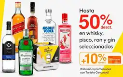 Metro en whisky, pisco, ron y gin seleccionados oferta