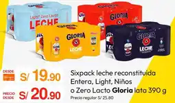 Metro Sixpack leche reconstituida Entera, Light, Niños o Zero Lacto Gloria oferta