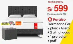 Metro Paraíso Dormitorio Per 2 plazas Acero + 2 almohadas +1 protector + puff oferta