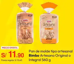 Metro Pan de molde tipo artesanal Bimbo Artesano Original o Integral oferta