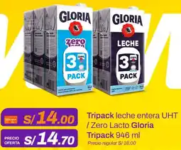 Metro Tripack leche entera UHT / Zero Lacto Gloria Tripack oferta