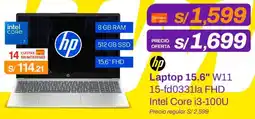 Metro hp Laptop 15.6" W11 15-fd0331la FHD Intel Core i3-100U oferta