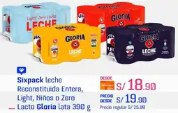 Metro Sixpack leche Reconstituida Entera, Light, Niños o Zero Lacto Gloria lata oferta