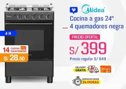 Metro Midea Cocina a gas 24" 4 quemadores negra oferta