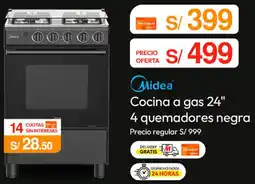 Metro Midea Cocina a gas 24" 4 quemadores negra oferta