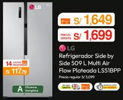 Metro LG Refrigerador Side by Side 509 L Multi Air Flow Plateada LS51BPP oferta
