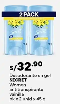 Plaza Vea Secret desodorante en gel women antitranspirante vainilla oferta