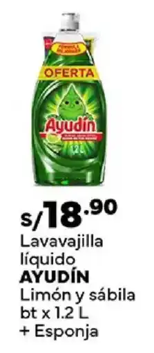 Plaza Vea Ayudín lavavajilla líquido limón y sábila bt + esponja oferta