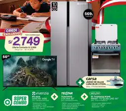 Marcimex Vivenzia RV-623I SIDE BY SIDE + TELSTAR TCG020110 COCINA 20" + NIUM NI-TV50QUQL1F5PE SMART TV QLED UHD 50" oferta