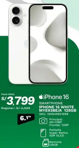 Marcimex SMARTPHONE IPHONE 16 WHITE MYE93BE/A 128GB oferta